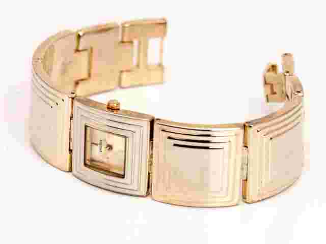 WOMEN'S GOLD FINISH WHITE SQUARE CASE ADJUSTABLE SQUARE LINK ANALOG QUARTZ WATCH