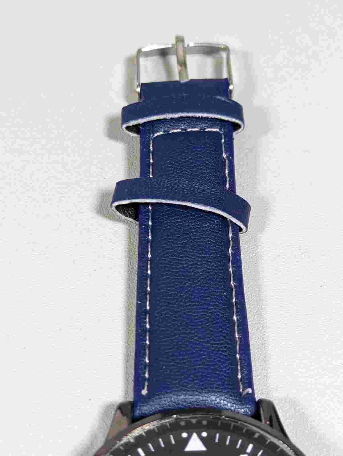 Migeer Black Dial Round Case Blue Faux Leather Band Watch