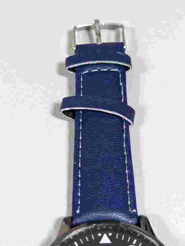 Migeer Black Dial Round Case Blue Faux Leather Band Watch
