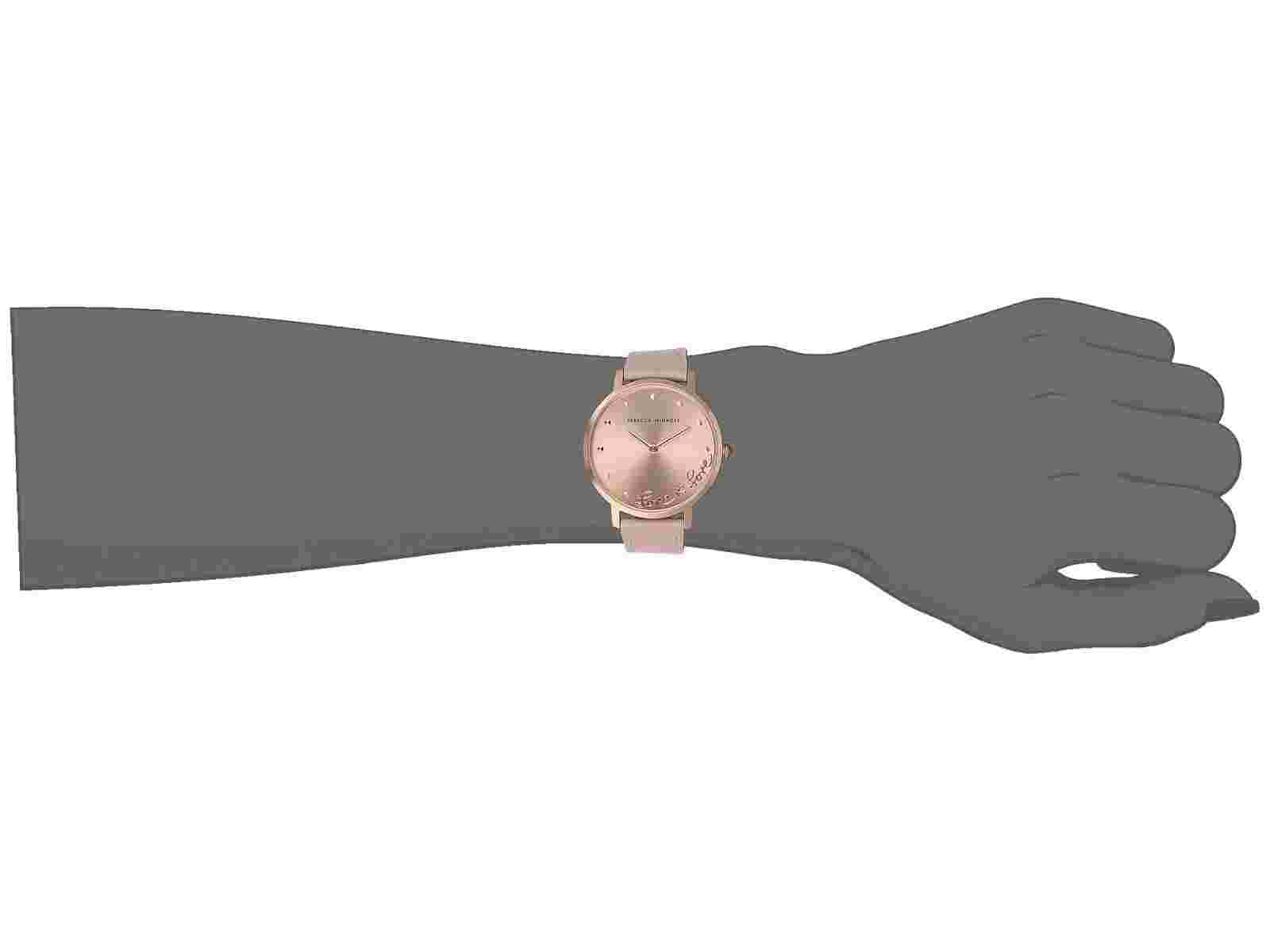Rebecca Minkoff Major Leather Strap Rose Gold Watch 2200248 Sparkle Face