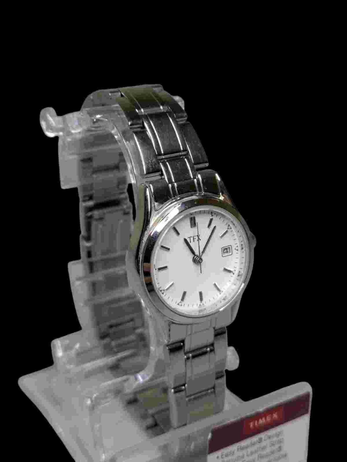 TFX By Bulova White Dial Date Silver Tone Watch New Battery Fully Functional