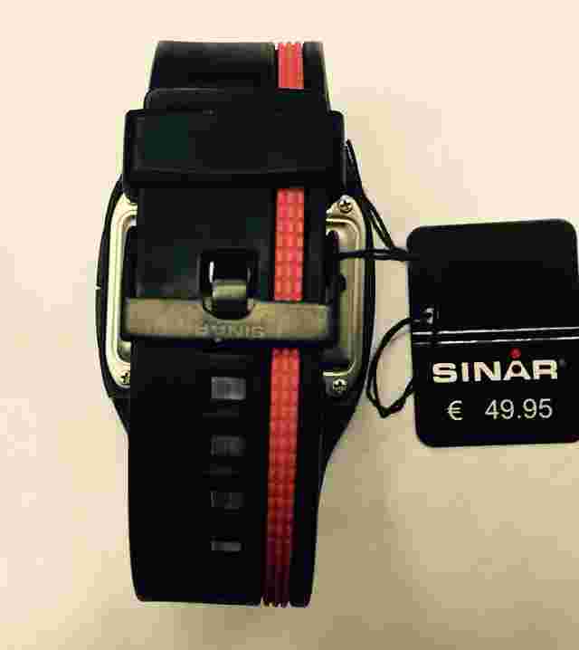 Sinar LED Digital Watch Red Unisex Sports With Resin-Band 12/24 Hours Display