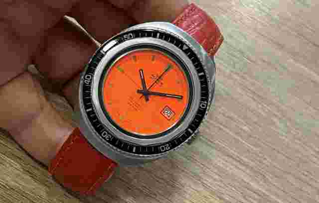 ROYCE AUTOMATIC 100 ATM 43 mm  ORANGE DIAL STEEL DIVER 11-162 VERY RARE  WATCH