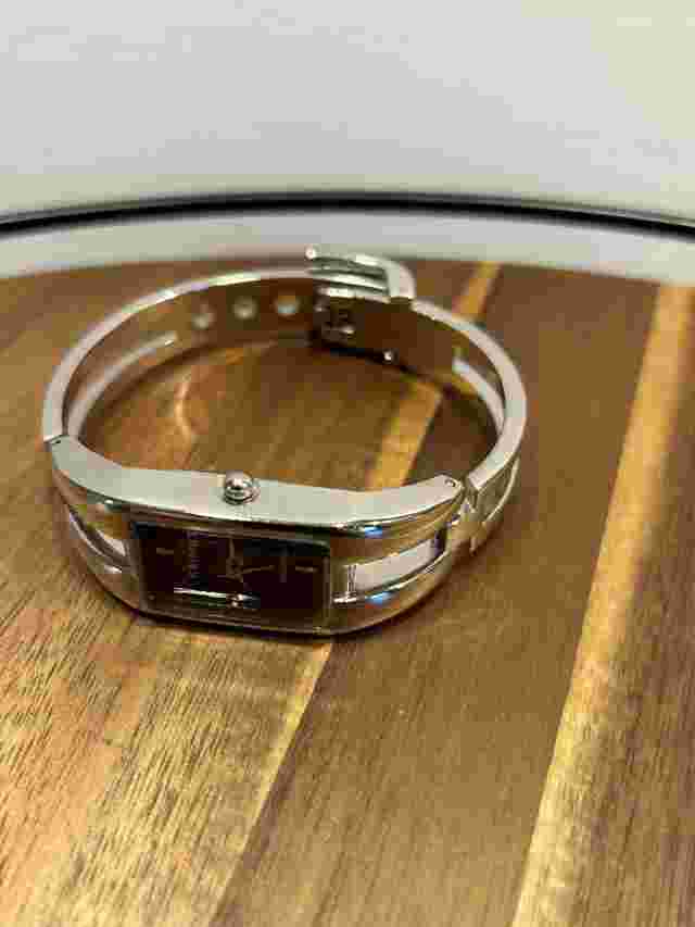 Kimio Black  Dial Raised Dial Silver Tone Rectangle Case Bracelet Band Watch