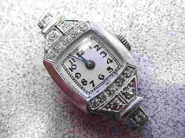 Woman's Platinum & Diamond Watch Head Art Deco  Mechanical  Needs Cord Band