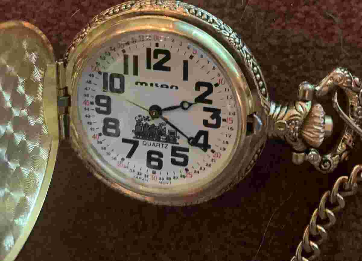 Train Design Gold tone Pocket Watch By Elements Quartz