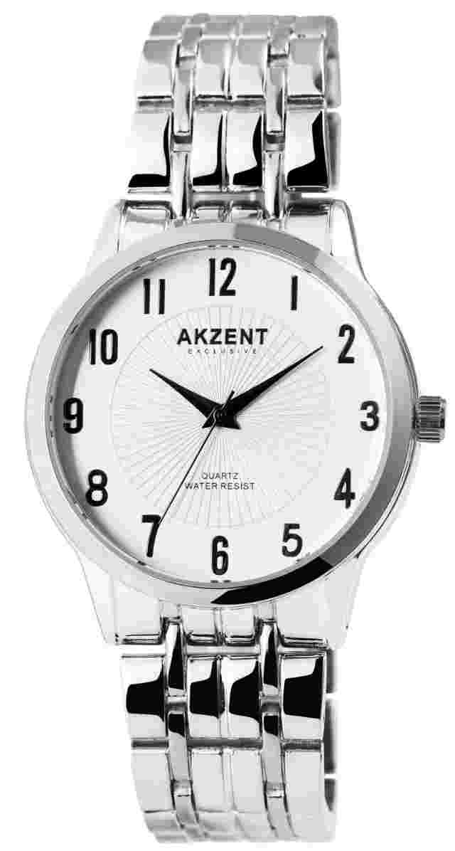 Elegant Accent Men's Watch White Silver Analog Metal Strap Men Quartz