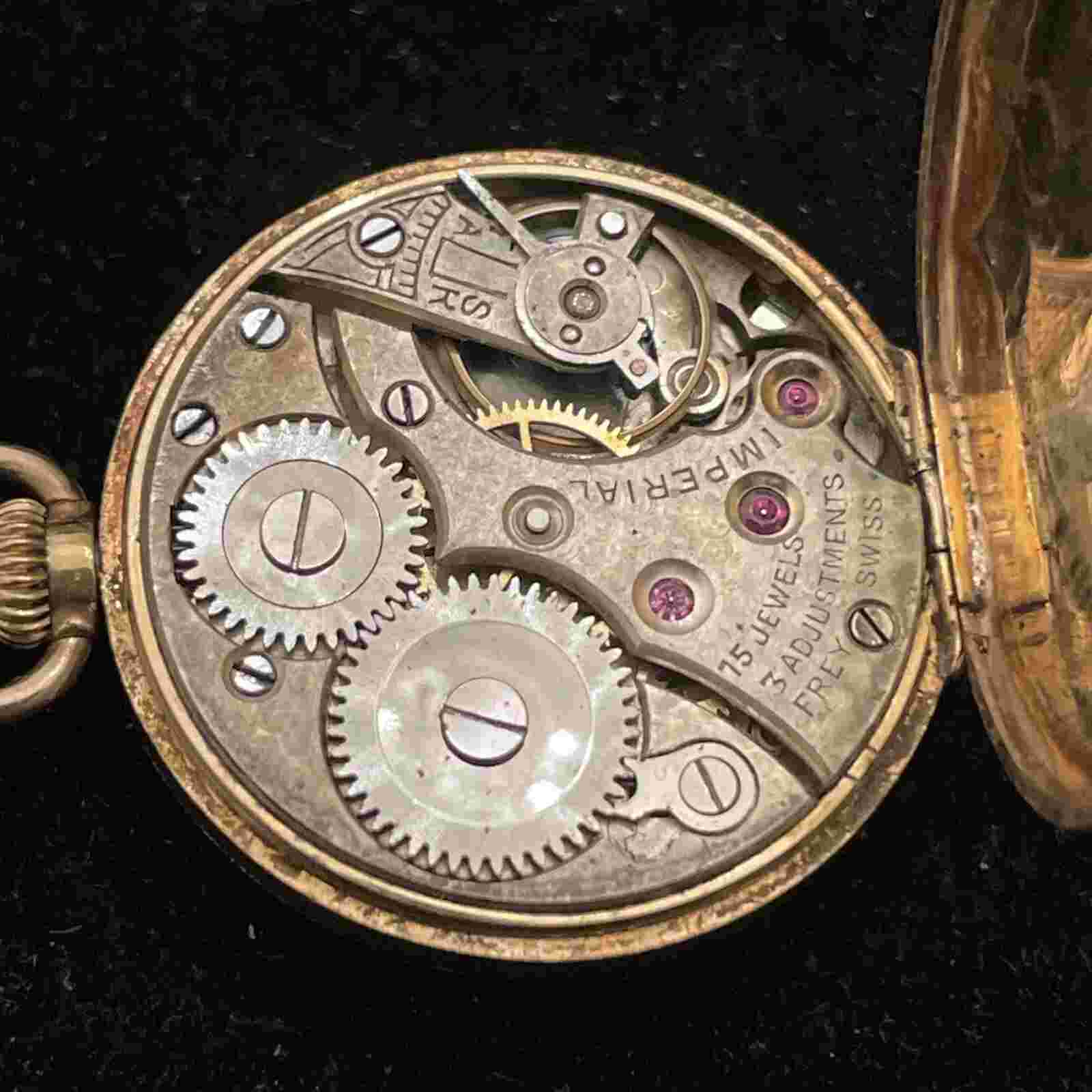 Imperial 14K Gold Pocket Watch 15 Jewel 3 Adjustments Vintage Automatic