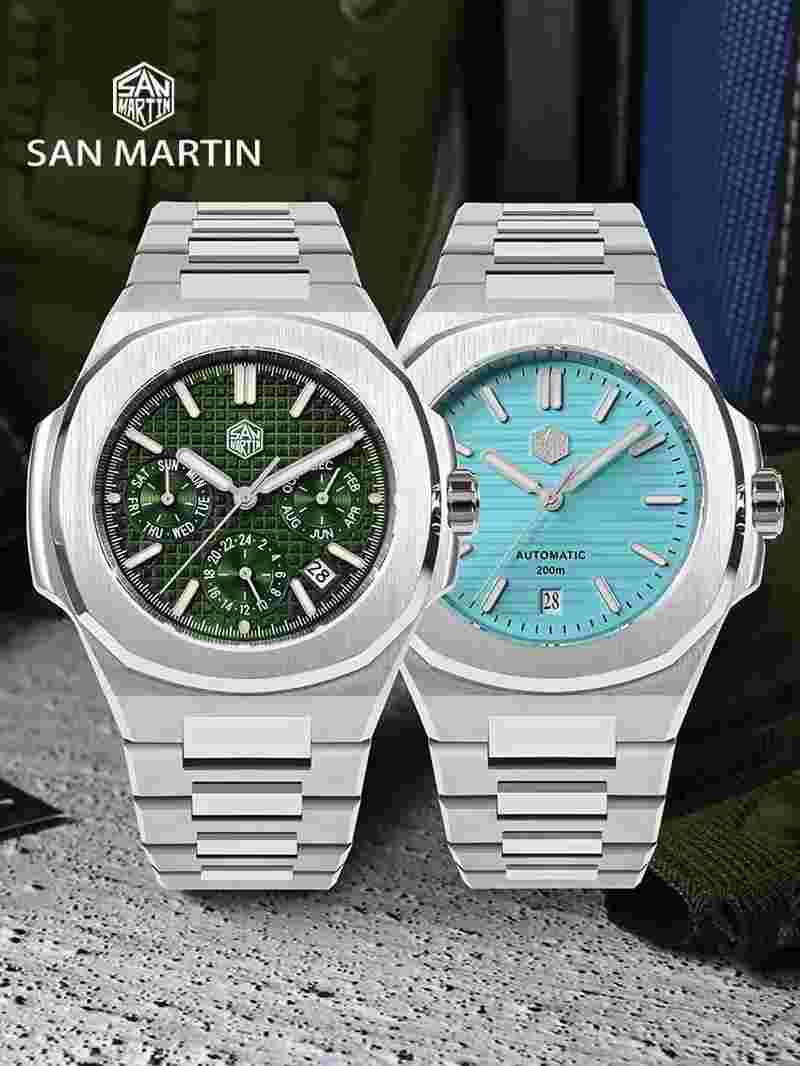 San Martin SN0075-G-B1/B2 Waffle Texture Men's Watch 43mm Miyota 9120 Automatic