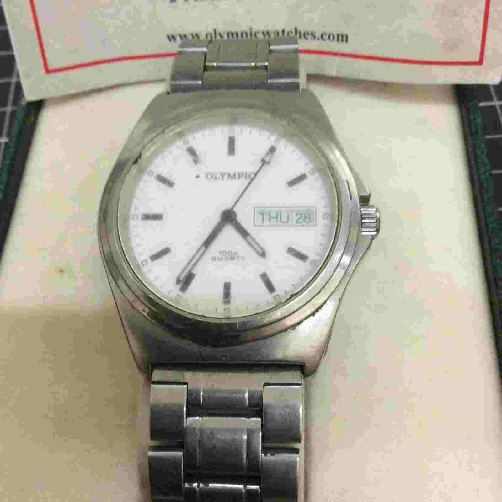 Vintage Olympic Swiss Design Movement Quartz Steel Mens Watch in Original Box