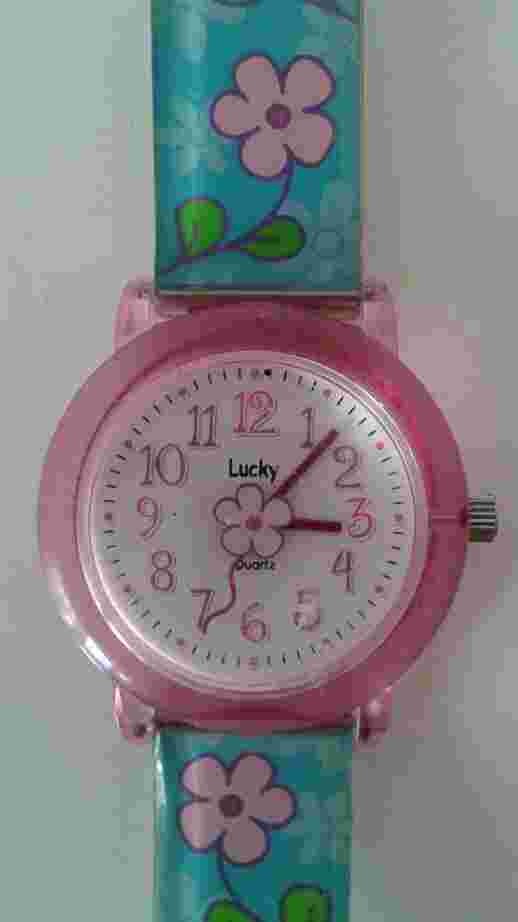 Lucky Watch Plastic Band w Pink Flowers