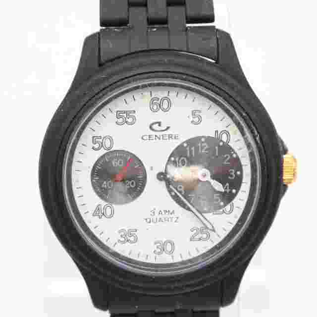 CENERE Chronograph Watch Mens Black Tone Stainless Steel Classic White Dial 3ATM