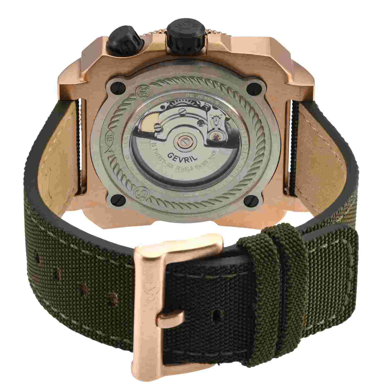 GV2 by Gevril Men's 4543 XO Submarine Swiss Automatic SW200 Green Canvas Watch