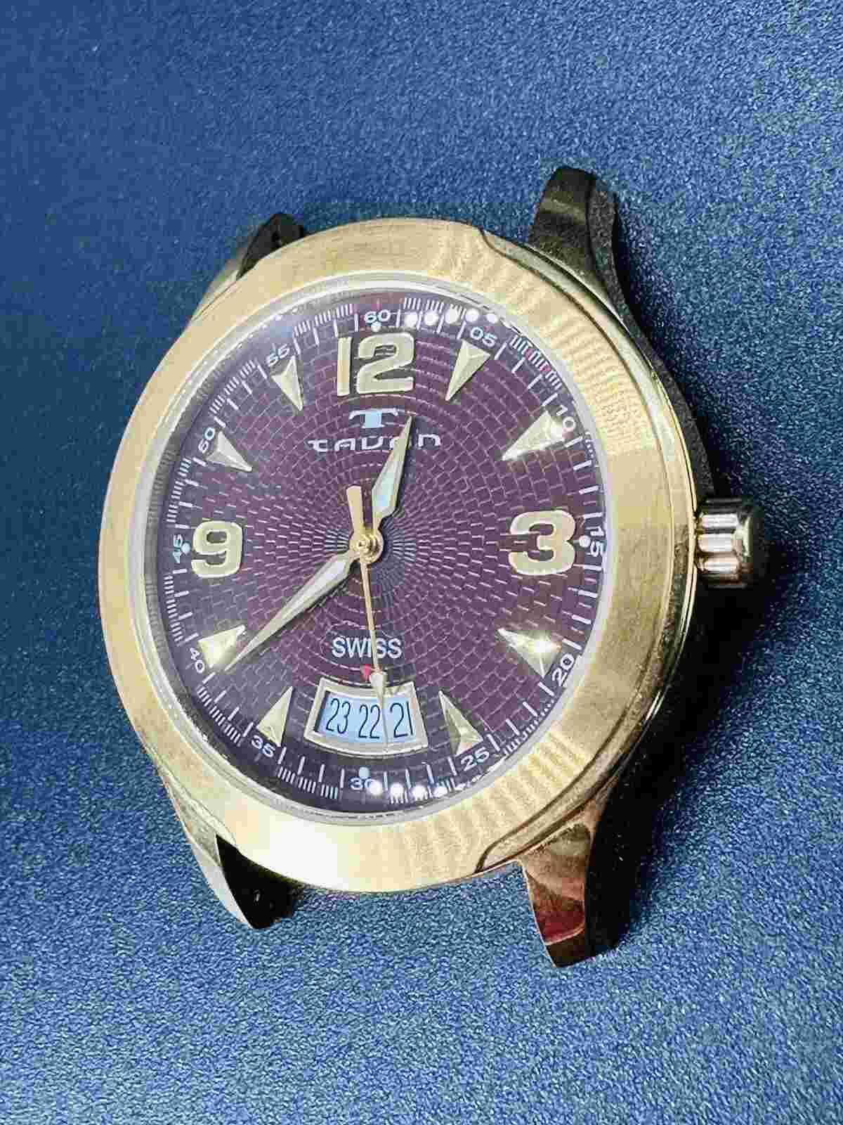 Working TAVAN Swiss Men's Watch Gold Case No Band Date Window T8166-145 30M X3