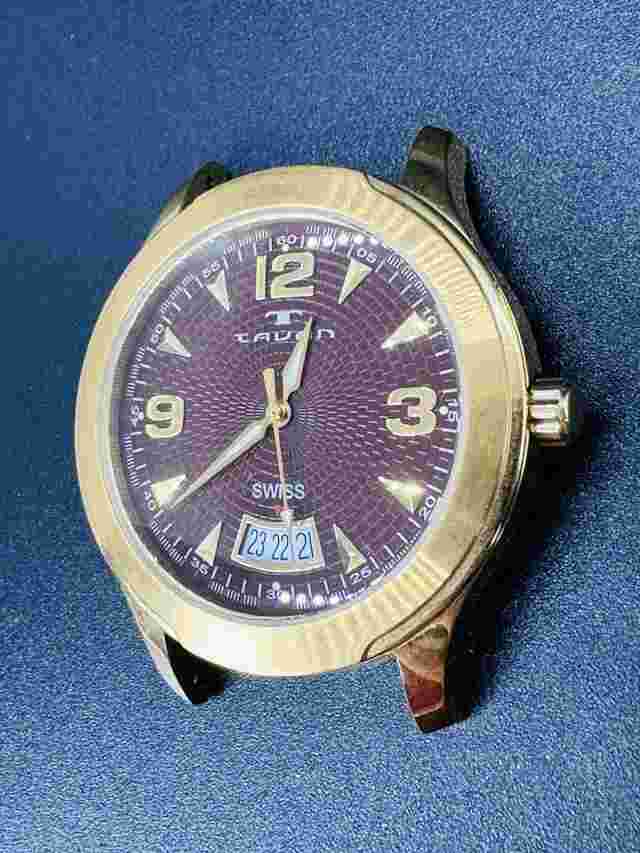 Working TAVAN Swiss Men's Watch Gold Case No Band Date Window T8166-145 30M X3