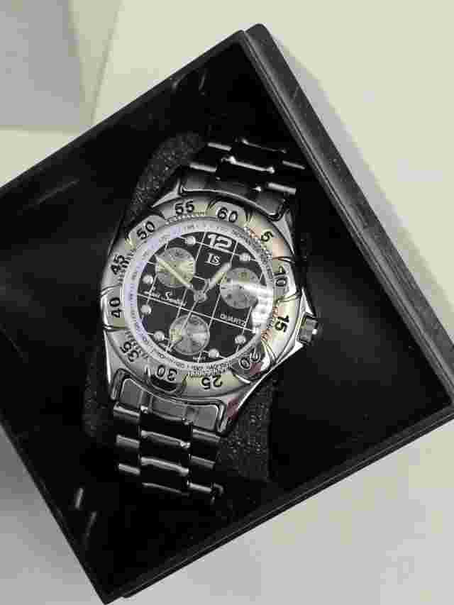 Luis Santini Silver Tone Quartz Chronograph Style Men's WR Watch NOS New Battery