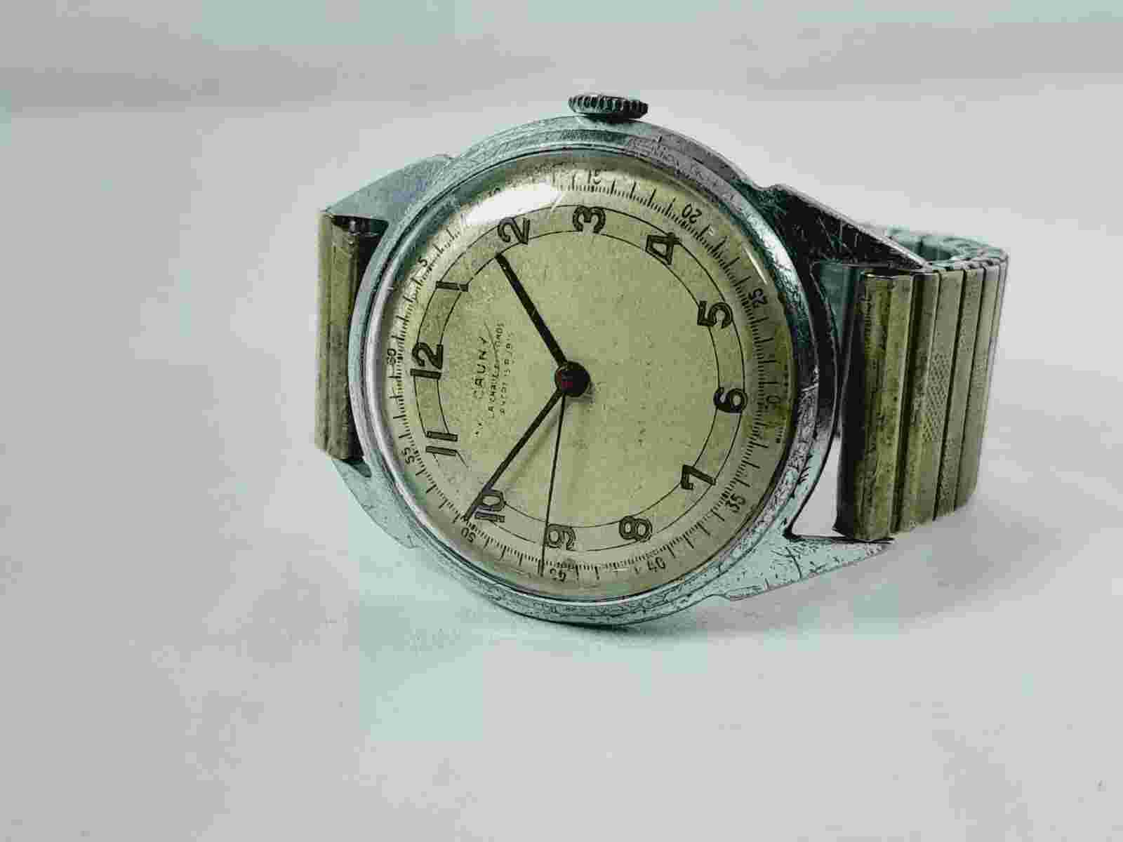VINTAGE CAUNY LA CHAUX DE FONDS ANCRE 15 RUBIS RARE 1940 MILITARY
