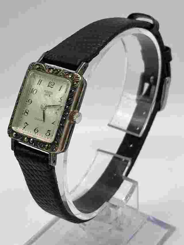 Judith Jack Ladies Marcasite Sterling Silver Watch Black Lizard Band New Batt