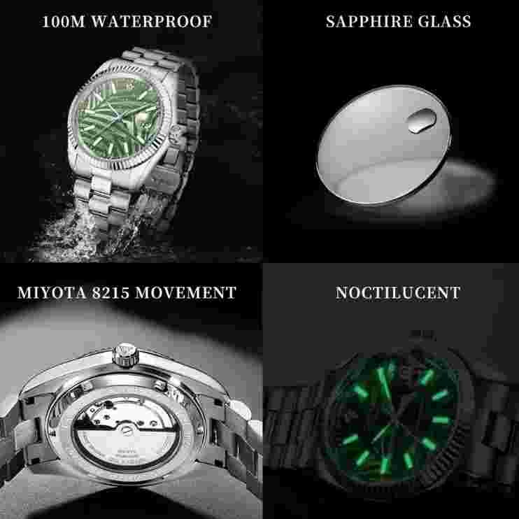 CADISEN Watch For Men Automatic Mens Watch 100M Waterproof Sapphire Dial Watch