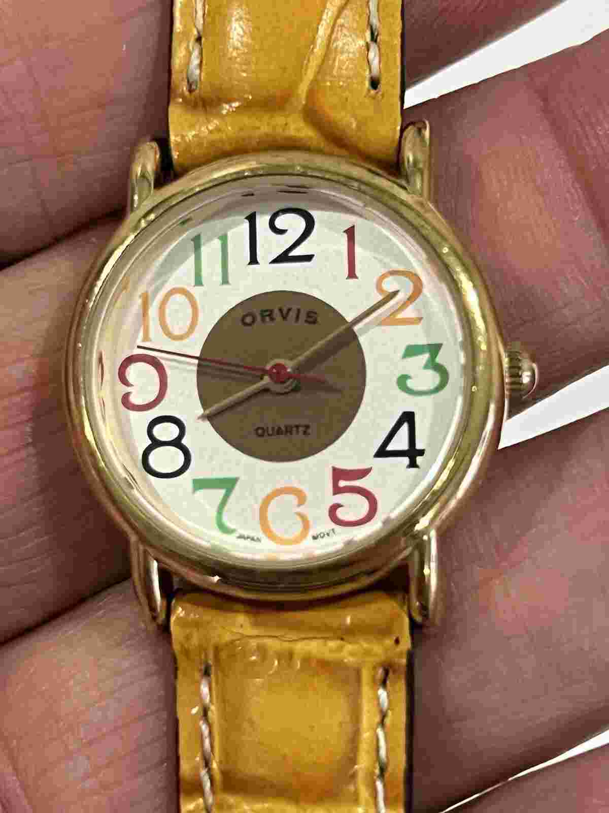 Orvis Watch Women 26mm Gold Tone Patchwork Leather Band New Battery, Nice