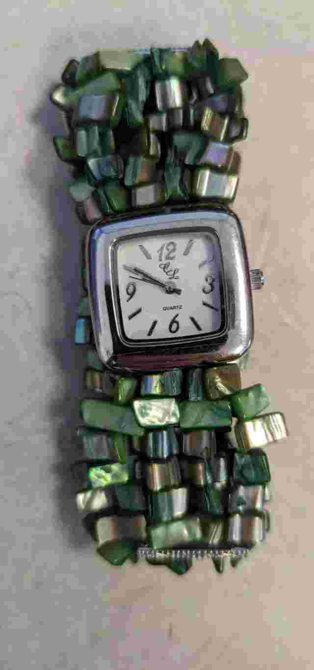 Unique WORKING Colleen Lopez Green / Teal Gem Chip Watch