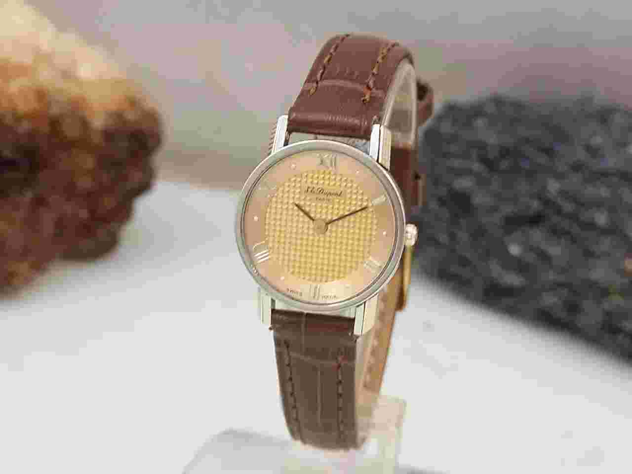 S.T.Dupont 199.21.3 Watch Gold Plated with Stainless Steel Braun Leather Ø Ca.