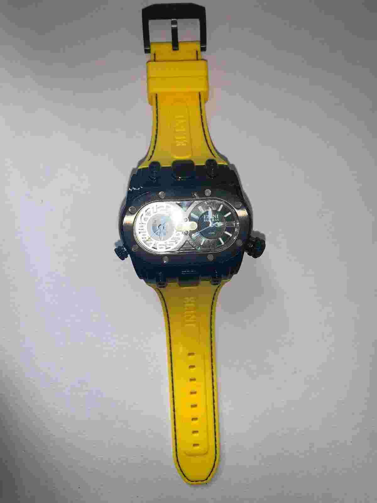 Elini Barokas  Genesis World Men's Dual Time yellow silicone band