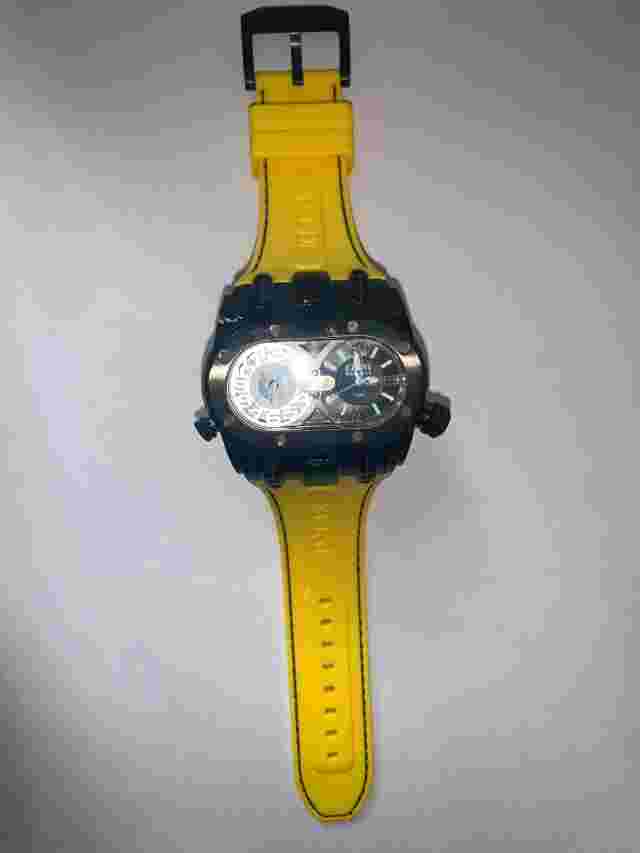 Elini Barokas  Genesis World Men's Dual Time yellow silicone band