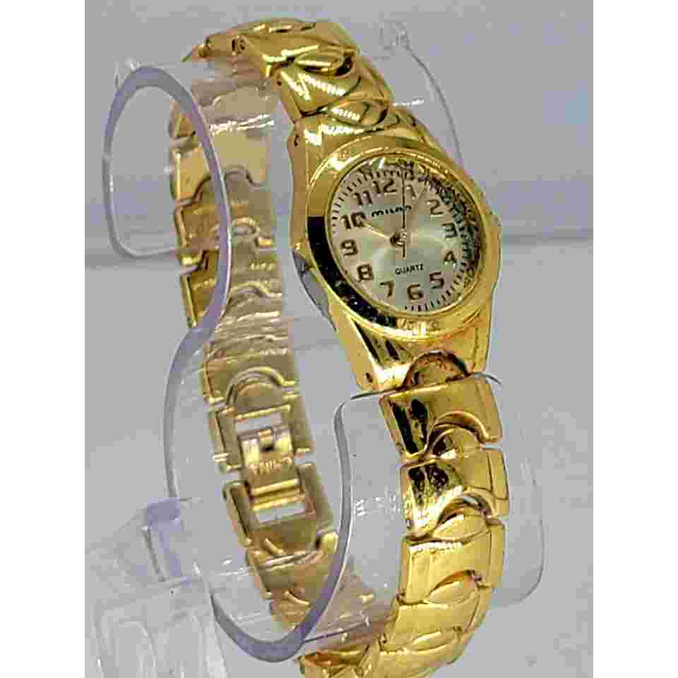 Vintage Milan Quartz Women's Gold-Tone Wristwatch with Linked Bracelet