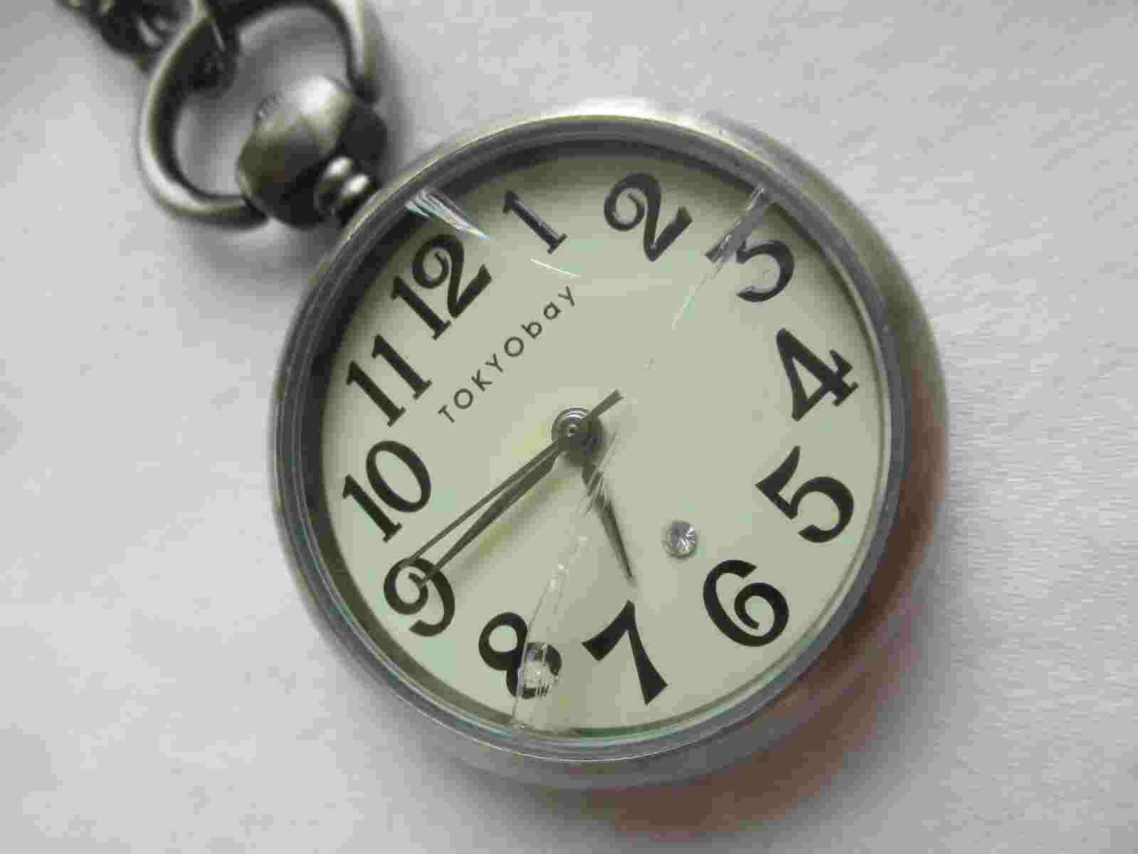 Tokyo Bay Pocket Watch Round Face Silver Tone With Necklace Chain