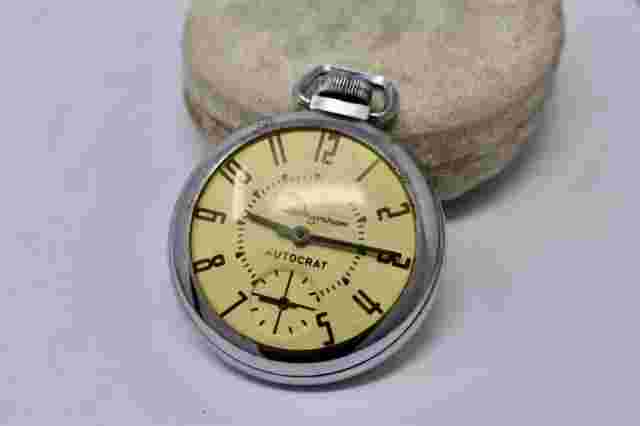 Vintage MCM Mid. Mod. Ingraham Autocrat Dollar Pocket Watch - Good Running