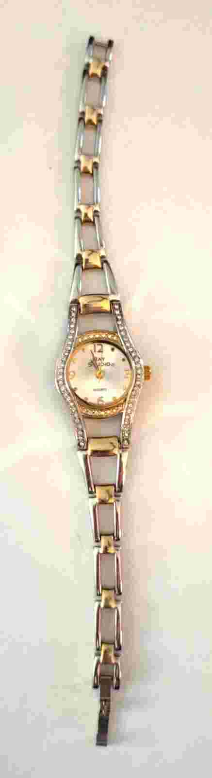 Bay Studio Women's Two Tone Watch Crystals/Rhinestones New Battery 6.5"Length