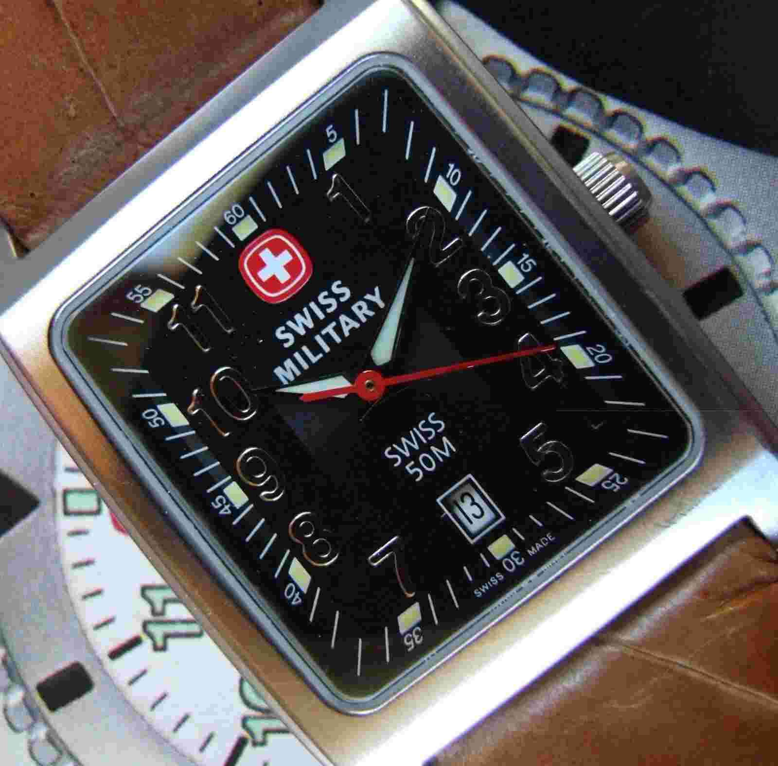 Genuine WENGER Silvr Tone Swiss Army Rare RECTANGLE~Black Dial~Croco Leather~EUC