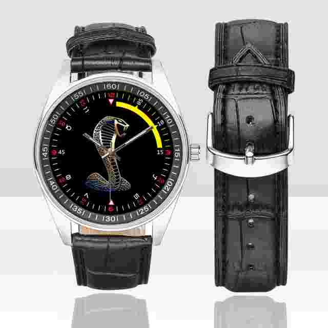Mustang Cobra Racing Car Logo Men's Casual Leather Strap Watch