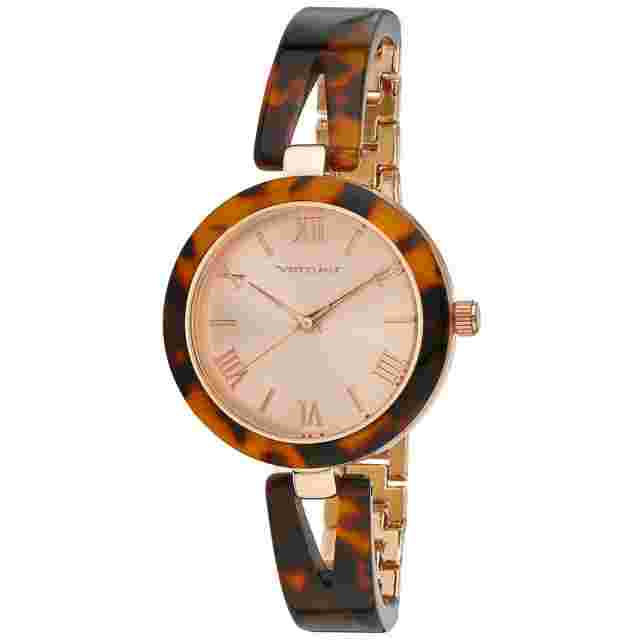 Laura Ashley Womens Half Bangle Roman Numeral Link Tortoise Watch
