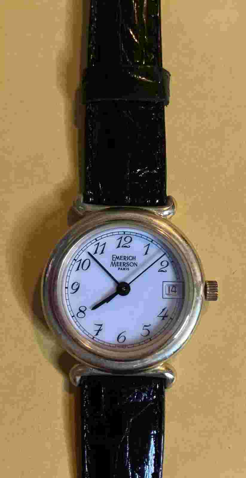 Emerich Meerson, Paris.  Women’s Black & Gold Watch Needs Battery Replacement