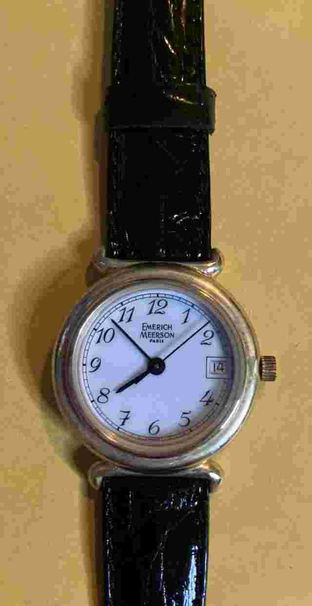 Emerich Meerson, Paris.  Women’s Black & Gold Watch Needs Battery Replacement