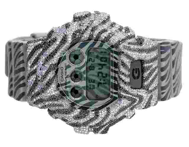 Casio G-Shock Grey DW 6900SK White Gold Real Diamond Watch 10 3/4 CT