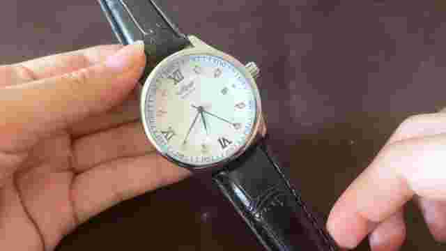 Fashion Men White Dial Day Automatic Mechanical Black Faux Leather Wristwatch