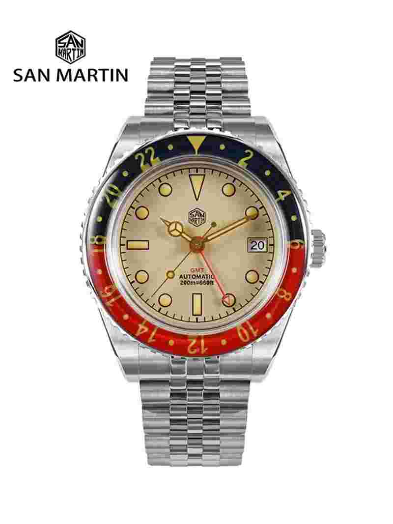 San Martin SN0005-G-B3 GMT 4 Hands Men's Watch 40mm NH34 Automatic 200M Diver