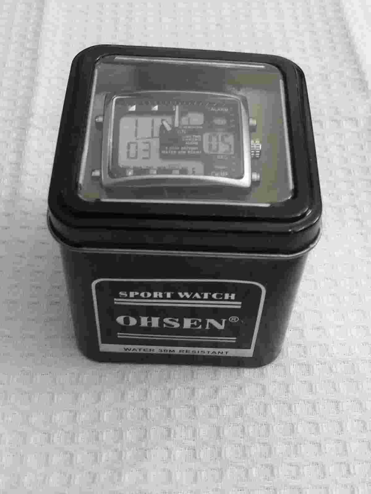 OHSEN Men Sport Digital Watches Leather Strap Analog Quartz Rectangle Wristwatch