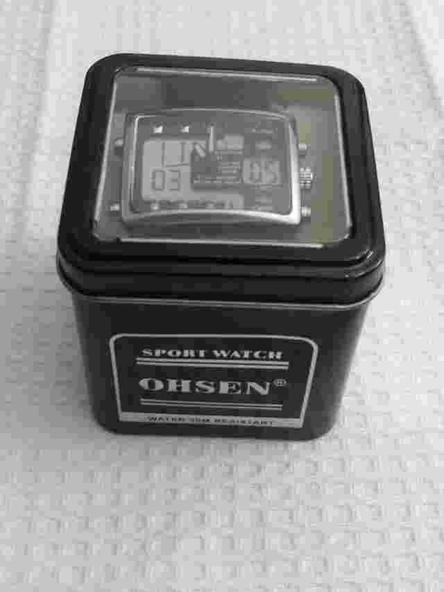 OHSEN Men Sport Digital Watches Leather Strap Analog Quartz Rectangle Wristwatch