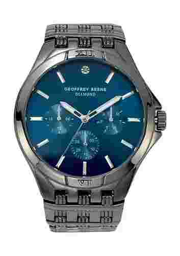 Geoffrey Beene Gunmetal Blue Dial Genuine Diamond Watch