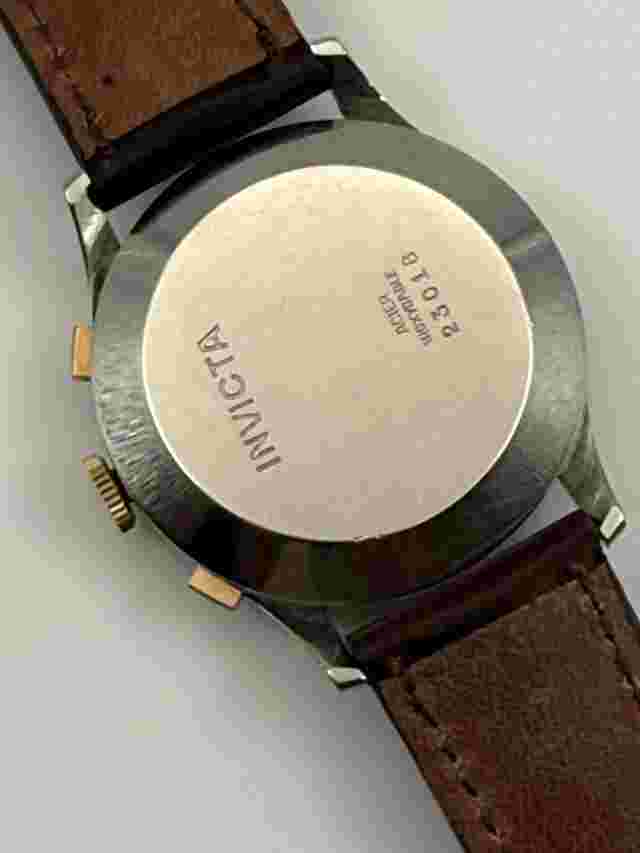 Rare 38mm Jumbo Gold Steel Invicta Valjoux 22 Chronograph, 21jewels Incastar