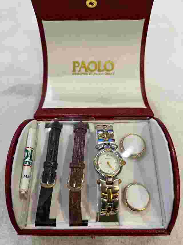PAOLO BY PAOLO GUCCI GOLDTONE QUARTZ WATCH & BANDS NEW RARE VINTAGE AUTHENTIC