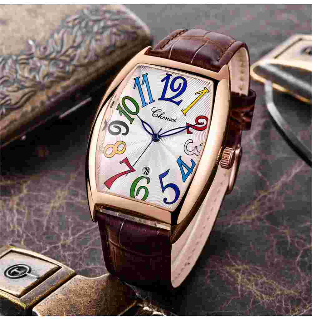 CHENXI Men Rectangle Watch Brown Quartz Wristwatch Male Calendar Business Watch