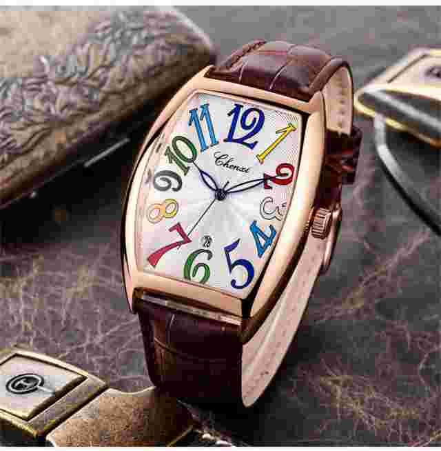 CHENXI Men Rectangle Watch Brown Quartz Wristwatch Male Calendar Business Watch