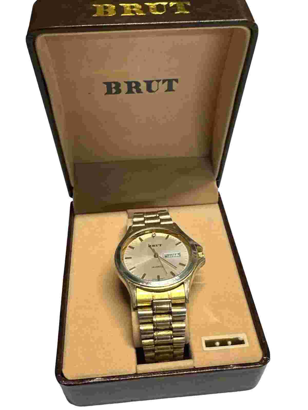 Vintage Brut Quartz Men’s Wristwatch Watch - Working - Original Case And Manual