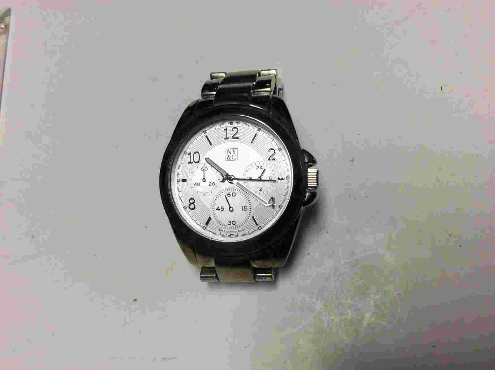 NY&C chronograph style watch,larger bold case,some light wear/use - M1474