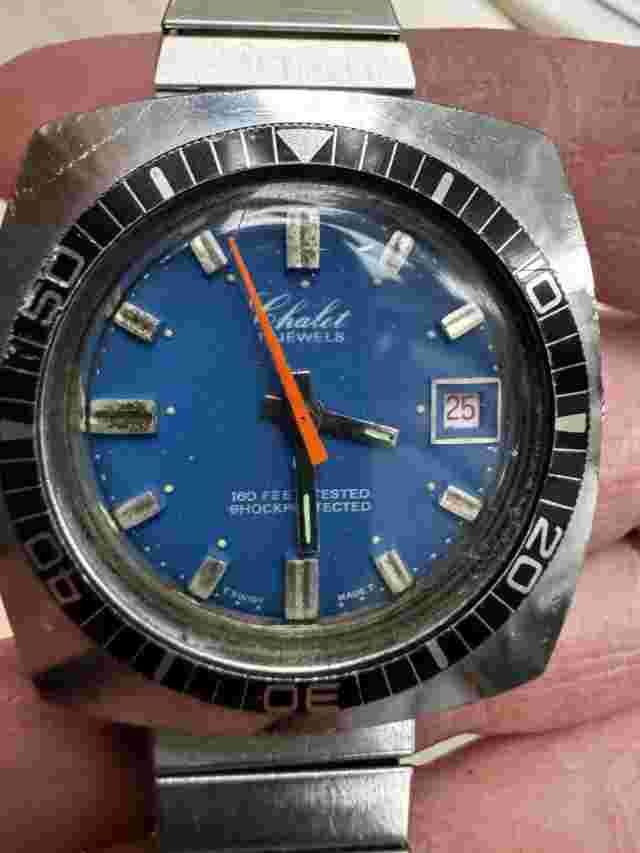 Vintage 17 Jewel Chalet Wrist Watch Blue With Orange Dial(o2)